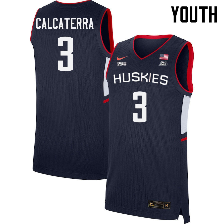 Youth #3 Joey Calcaterra Uconn Huskies College 2022-23 Basketball Stitched Jerseys Sale-Navy